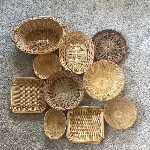 Bohemian Wicker Rattan Wall Basket Decor Set 10 Piece - Picture 1 of 2